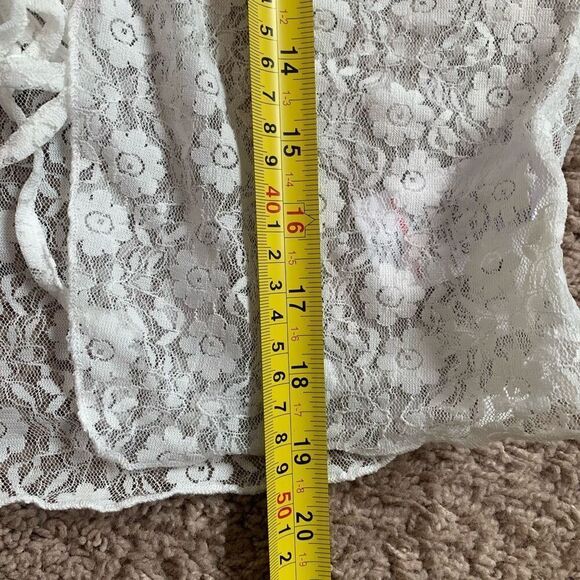 Daisy Street White Ruffle Cardigan Front Tie Smocked Sheer Bell Sleeve L - Picture 6 of 6